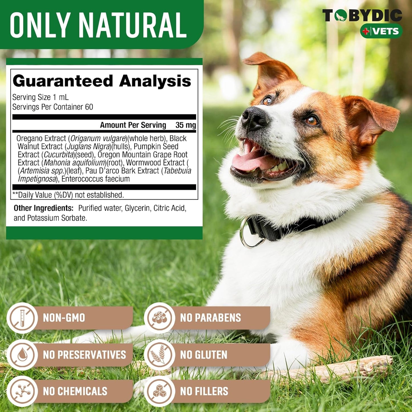 Broad Spectrum Herbal Medicine with Probiotic for Cats & Dogs - Remove Toxins & Parasites - USA Made Supplement Drops