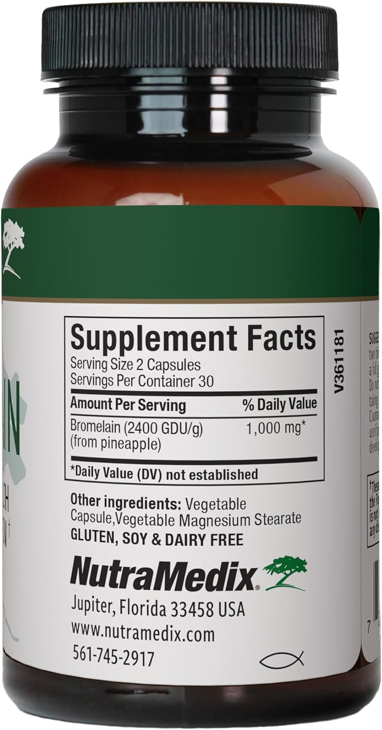 Bromelain 1,000mg Capsules - Proteolytic Enzymes for Digestion, Exercise, and Joint Support - Pineapple Stem Extract - Gluten, Soy, Dairy-Free - 60 Count