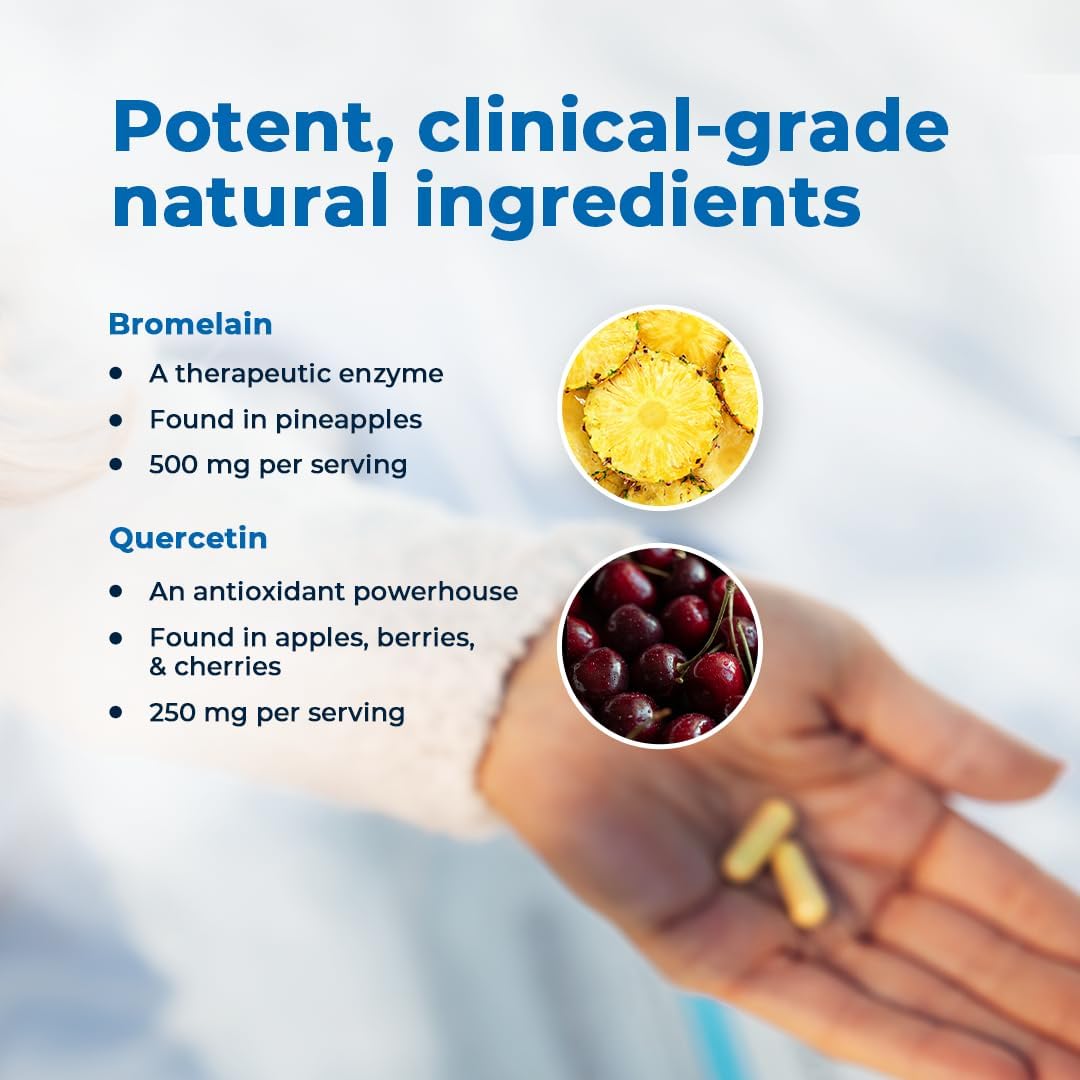 Bromelain & Quercetin Supplement for Immunity, Joints, Inflammation - 500mg & 250mg - 2400 GDU - 20 Vegan Capsules