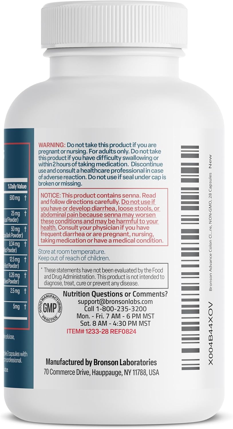 Bronson Advanced Colon Cleanse Premium 14 Day Detox Formula with Natural Ingredients - Non-GMO - 28 Capsules