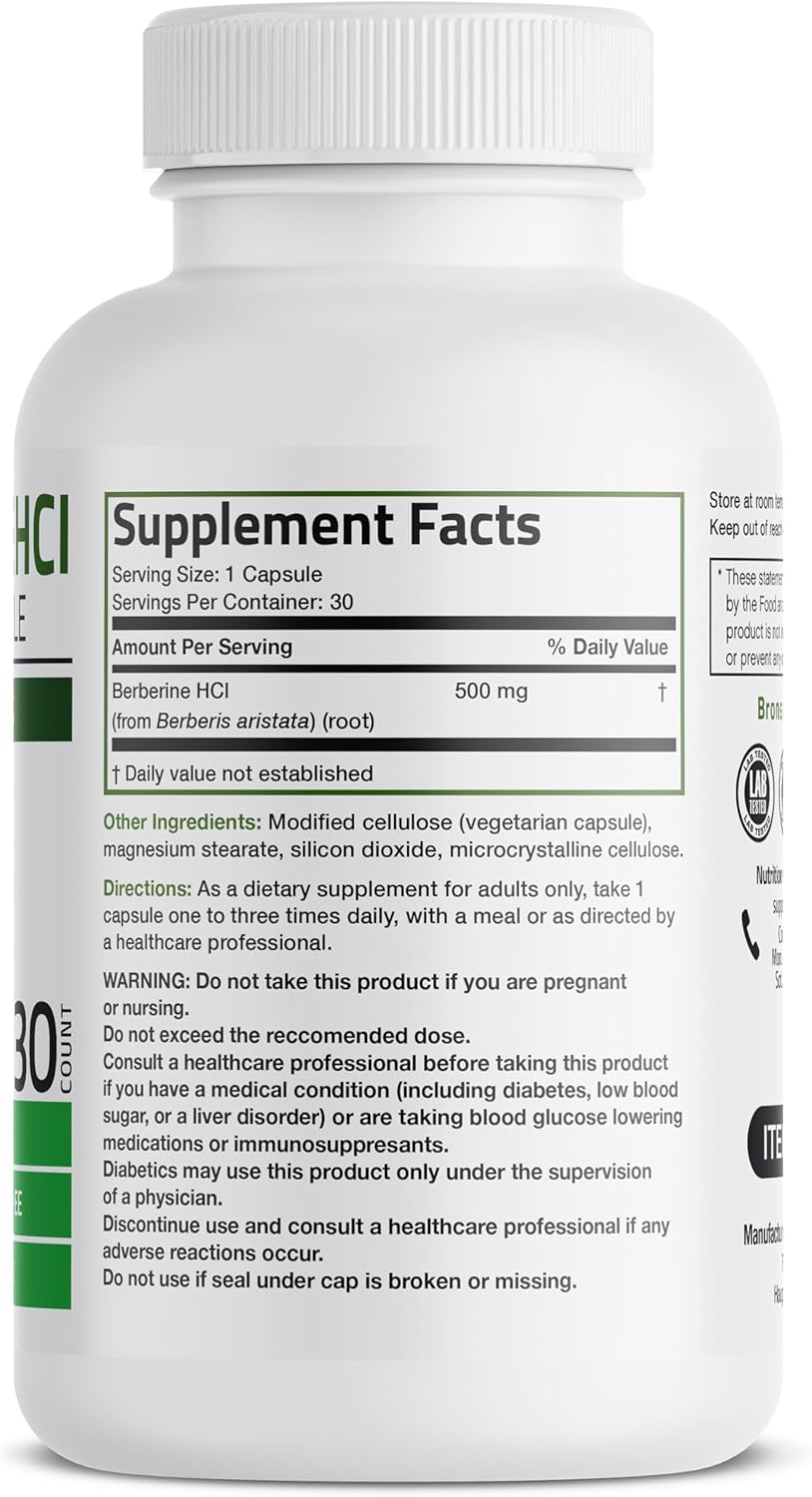 Bronson Berberine HCI Supplement 500mg - Non-GMO Vegetarian Capsules - 30 Count