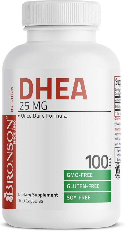 Bronson DHEA 25mg Capsules - Daily Formula for Hormonal Support, 100 Count
