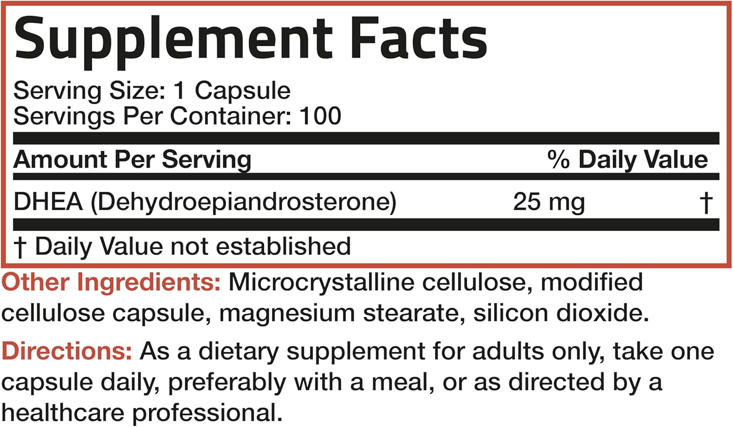 Bronson DHEA 25mg Capsules - Daily Formula for Hormonal Support, 100 Count