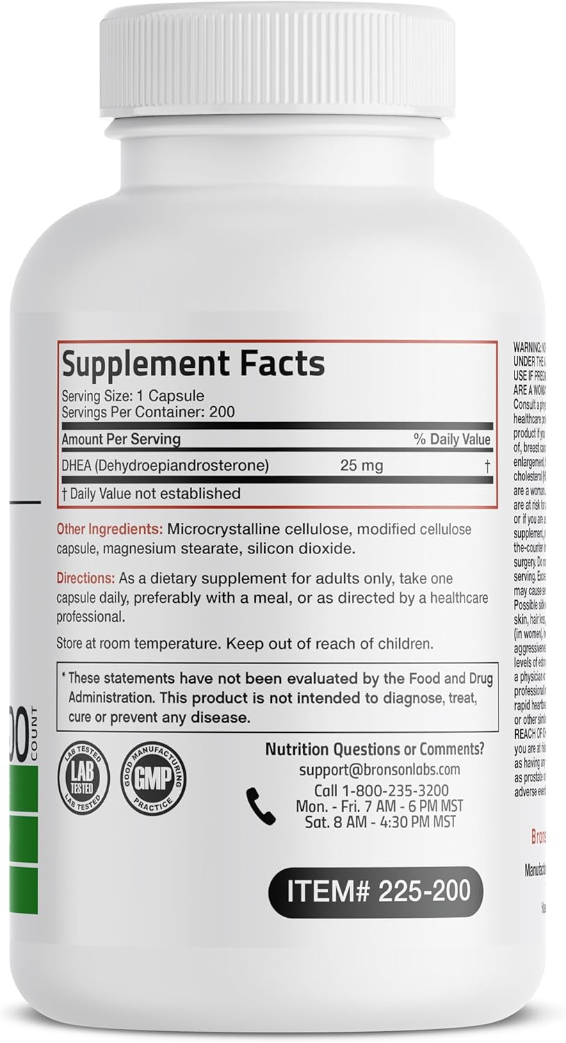 Bronson DHEA 25mg Supplement - 200 Capsules, Daily Formula for Hormone Balance