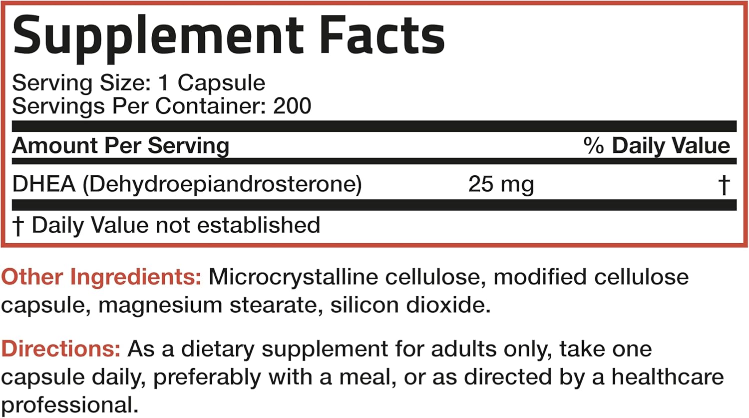 Bronson DHEA 25mg Supplement - 200 Capsules, Daily Formula for Hormone Balance