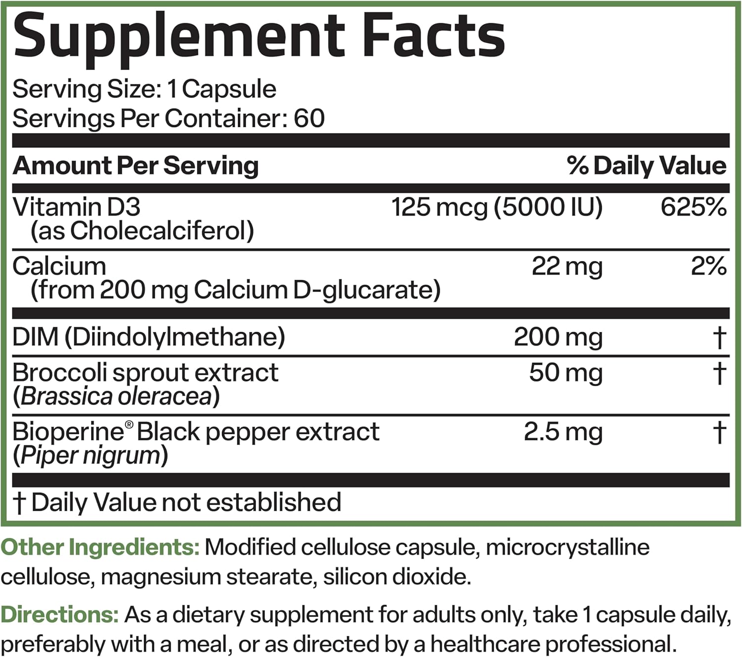 Bronson DIM Balance+ Calcium D-Glucarate, Broccoli Sprouts & Vitamin D3 - 60 Capsules, Non-GMO, Supports Hormone Balance with 200 MG DIM