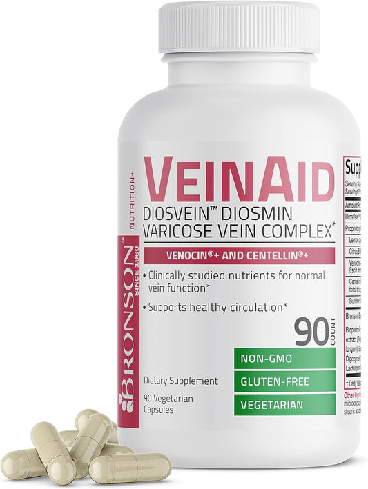 Bronson Diosmin 1000mg VeinAid Capsules with DiosVein, Venocin, and Centellin - 90 Vegetarian Capsules