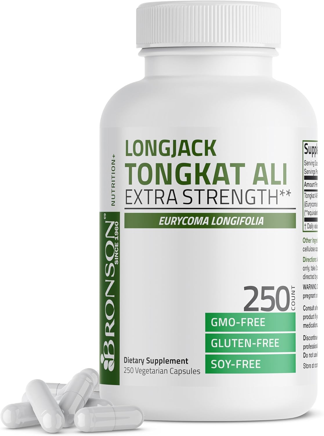 Bronson Extra Strength Longjack Tongkat Ali - 250 Vegetarian Capsules for Boosted Performance