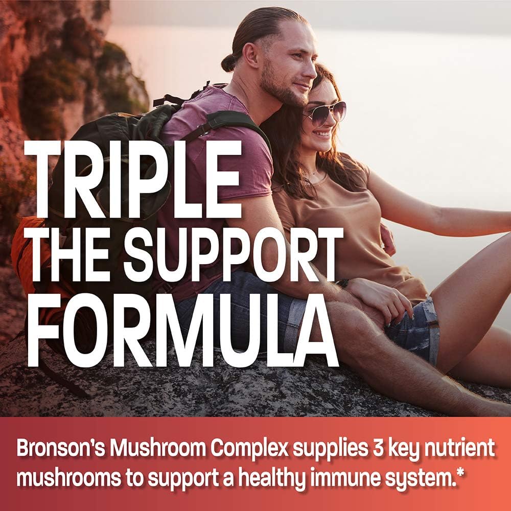 Bronson Full Spectrum Mushroom Complex Capsules - 600mg - 120 Count - Immune System Support with Maitake, Reishi, Shiitake - Antioxidant Booster