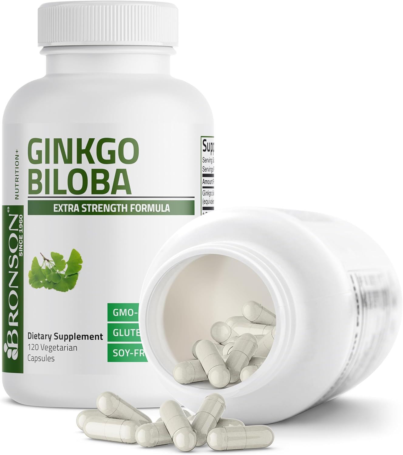 Bronson Ginkgo Biloba Extra Strength Capsules for Brain Function & Memory Support - 120 Vegetarian Capsules
