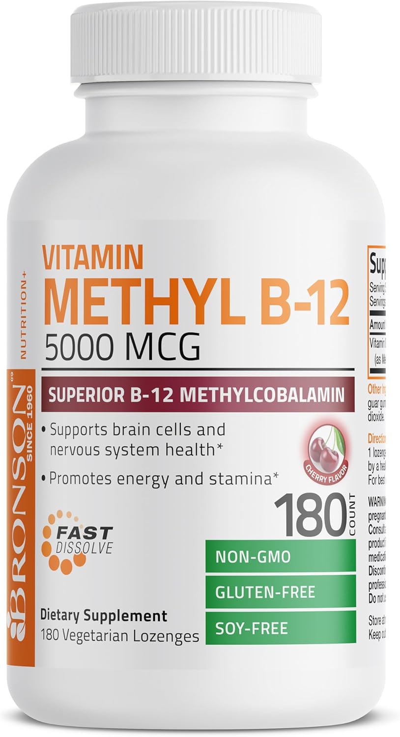 Bronson Methylcobalamin 5000 mcg Vitamin B12 Lozenges for Energy and Brain Support - 180 Count
