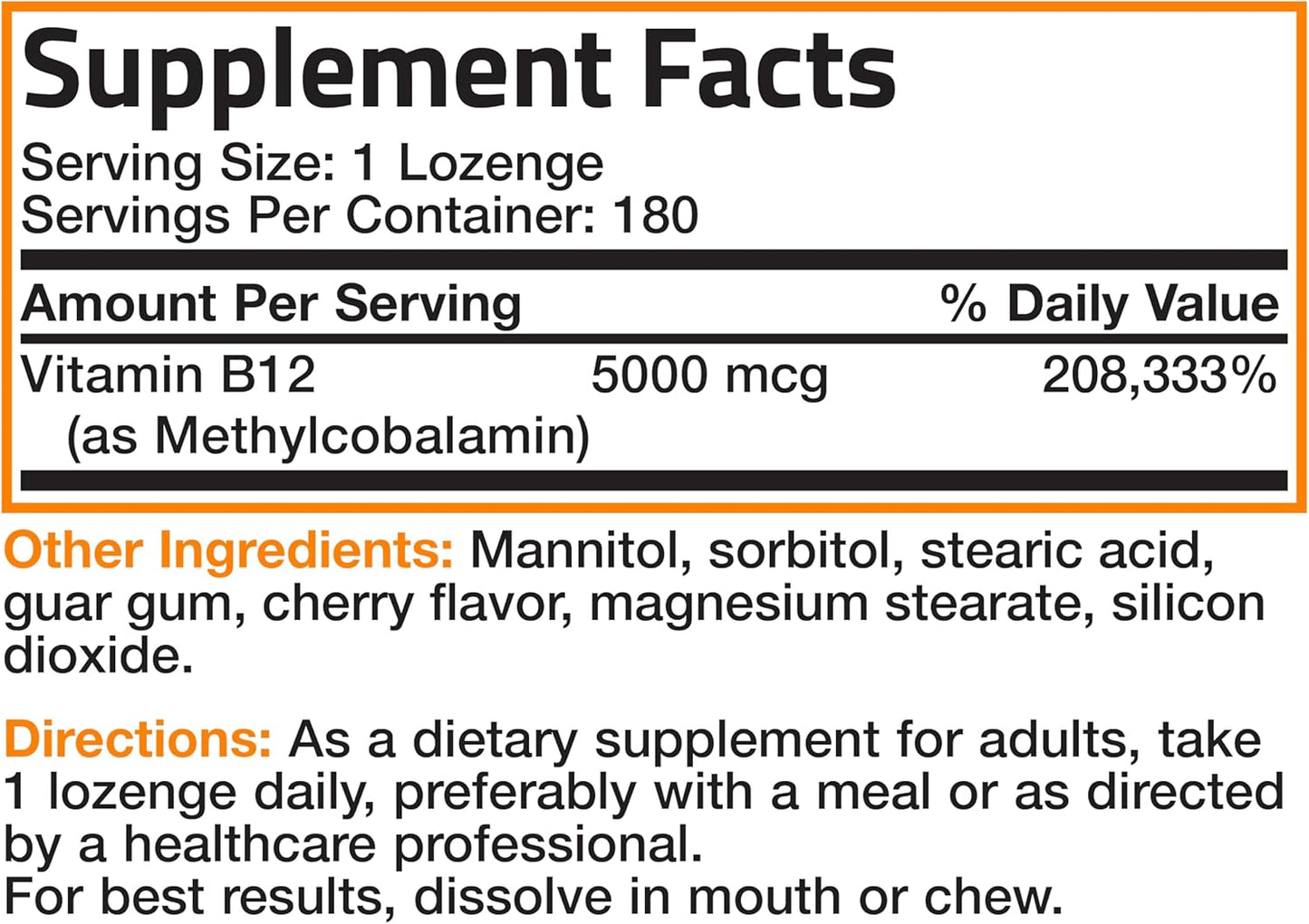 Bronson Methylcobalamin 5000 mcg Vitamin B12 Lozenges for Energy and Brain Support - 180 Count