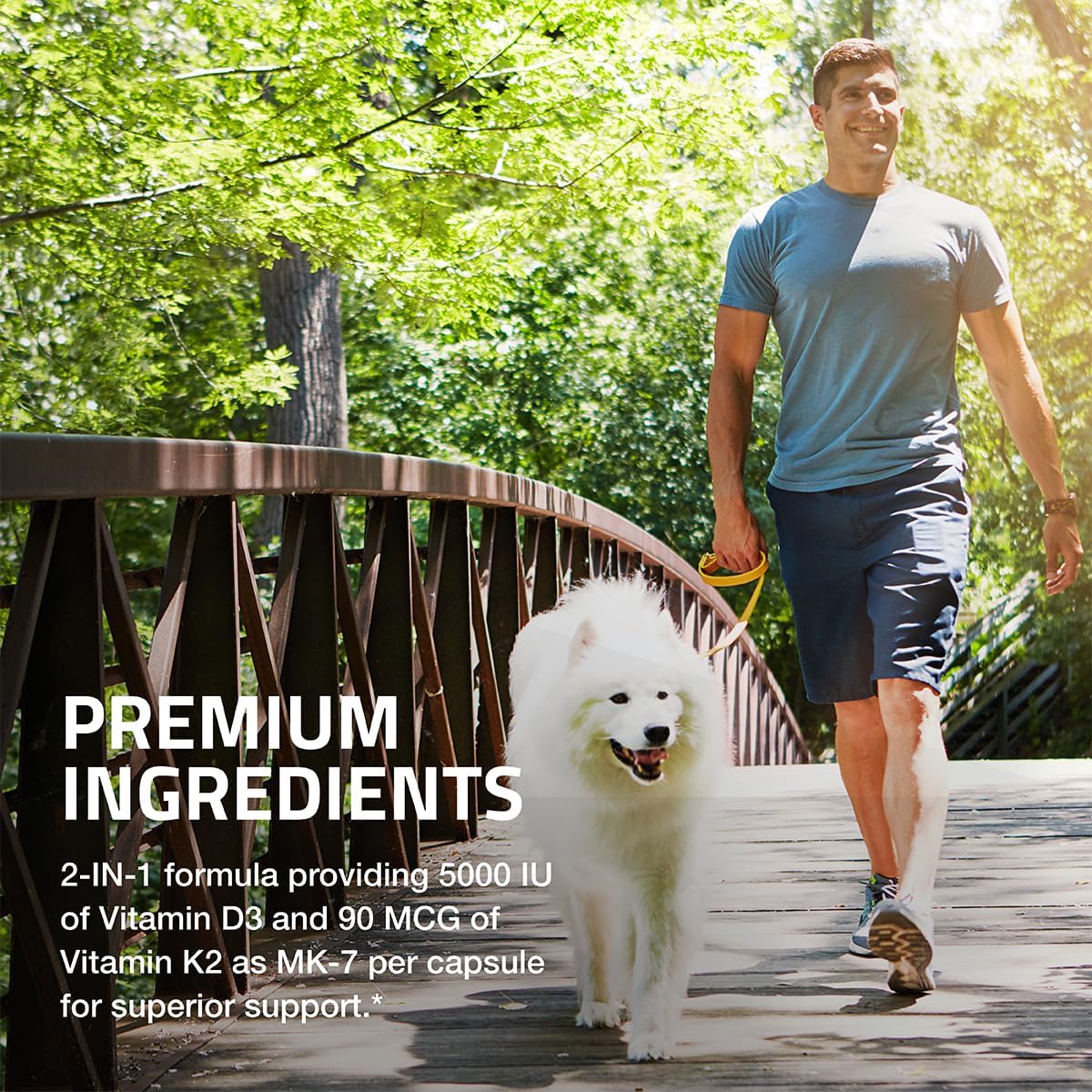 Bronson Non-GMO Vitamin D3 & K2 MK-7 Supplement, 5000 IU D3 & 90 mcg K2, 120 Capsules, Easy to Swallow Formula