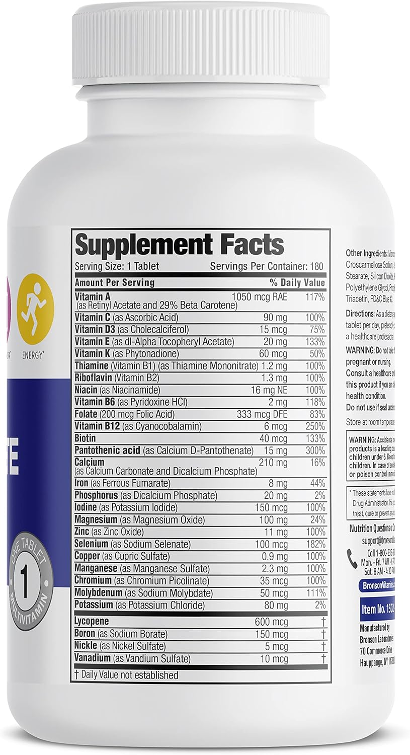 Bronson ONE Daily Men’s Complete Multivitamin Multimineral for Active Men - 180 Tablets