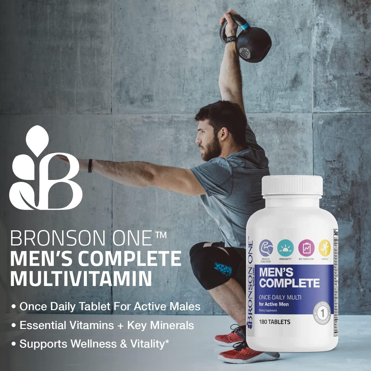 Bronson ONE Daily Men’s Complete Multivitamin Multimineral for Active Men - 180 Tablets