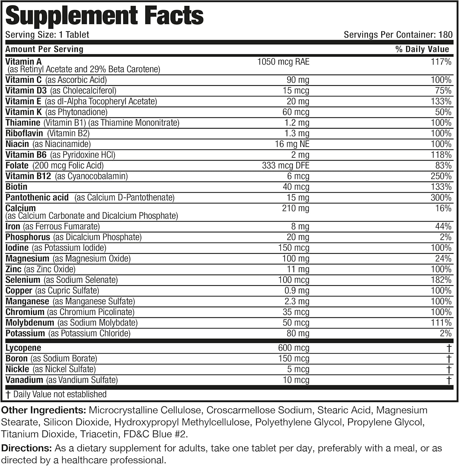 Bronson ONE Daily Men’s Complete Multivitamin Multimineral for Active Men - 180 Tablets