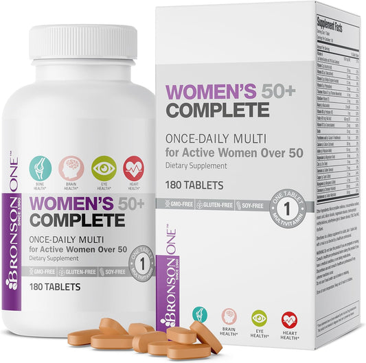Bronson ONE Daily Women's 50+ Multivitamin with 180 Tablets for Complete Nutrition
