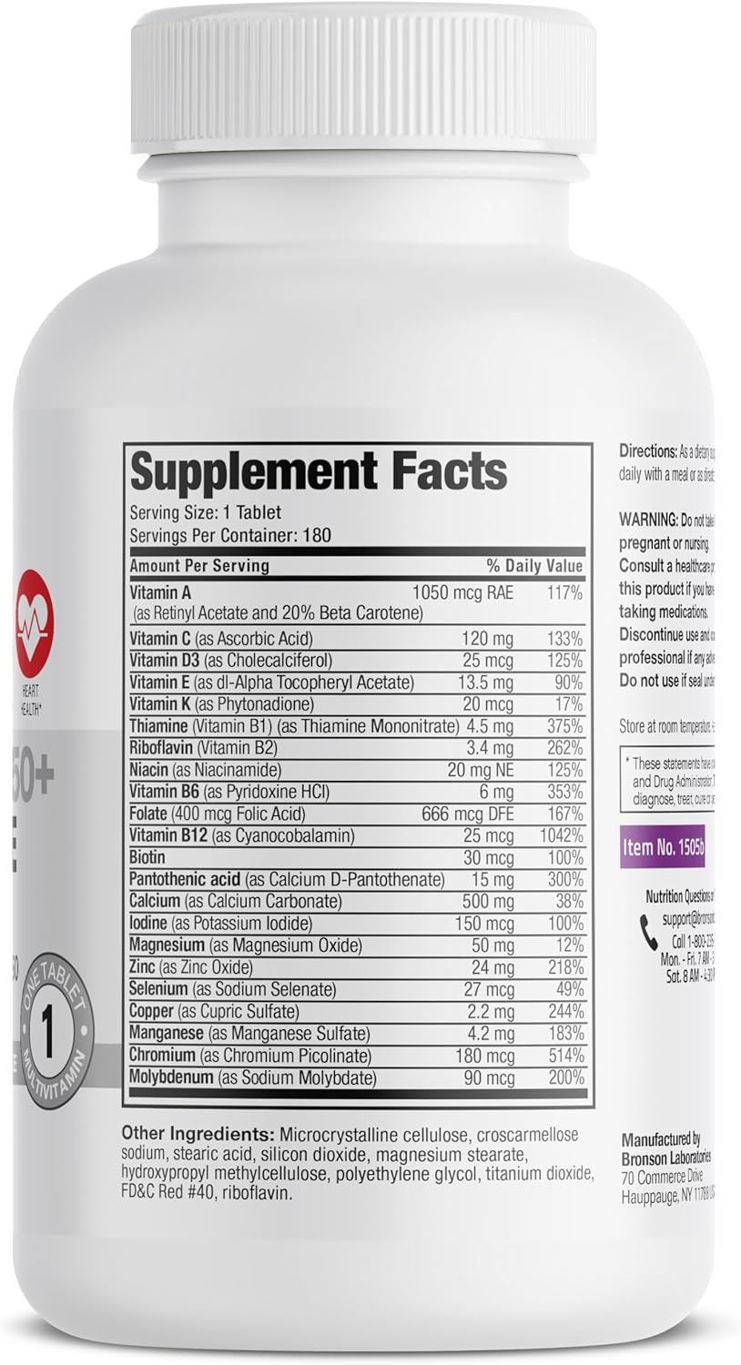 Bronson ONE Daily Women's 50+ Multivitamin with 180 Tablets for Complete Nutrition