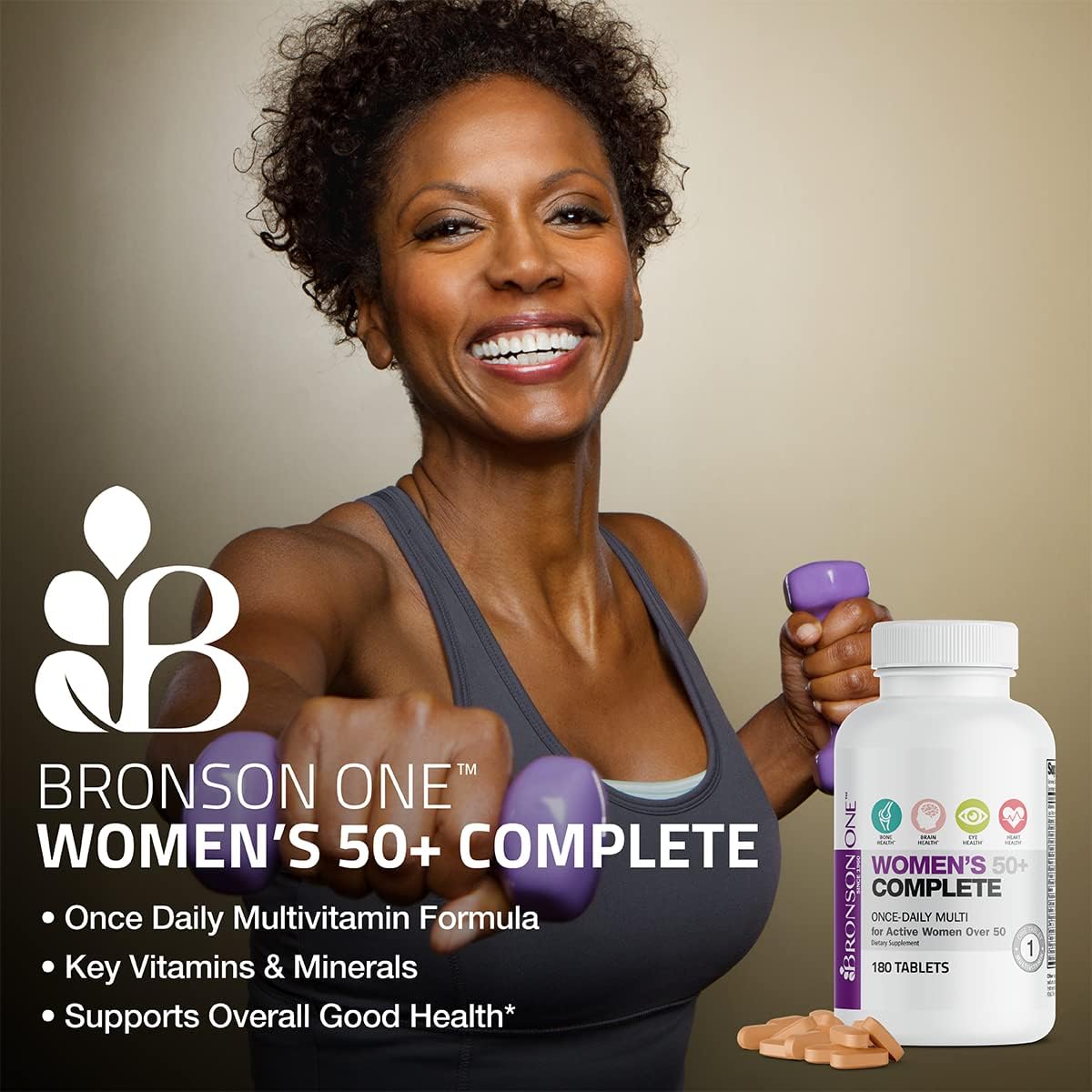 Bronson ONE Daily Women's 50+ Multivitamin with 180 Tablets for Complete Nutrition