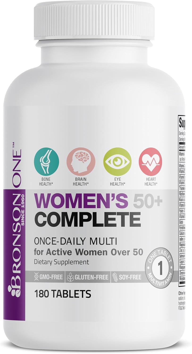 Bronson ONE Daily Women's 50+ Multivitamin with 180 Tablets for Complete Nutrition