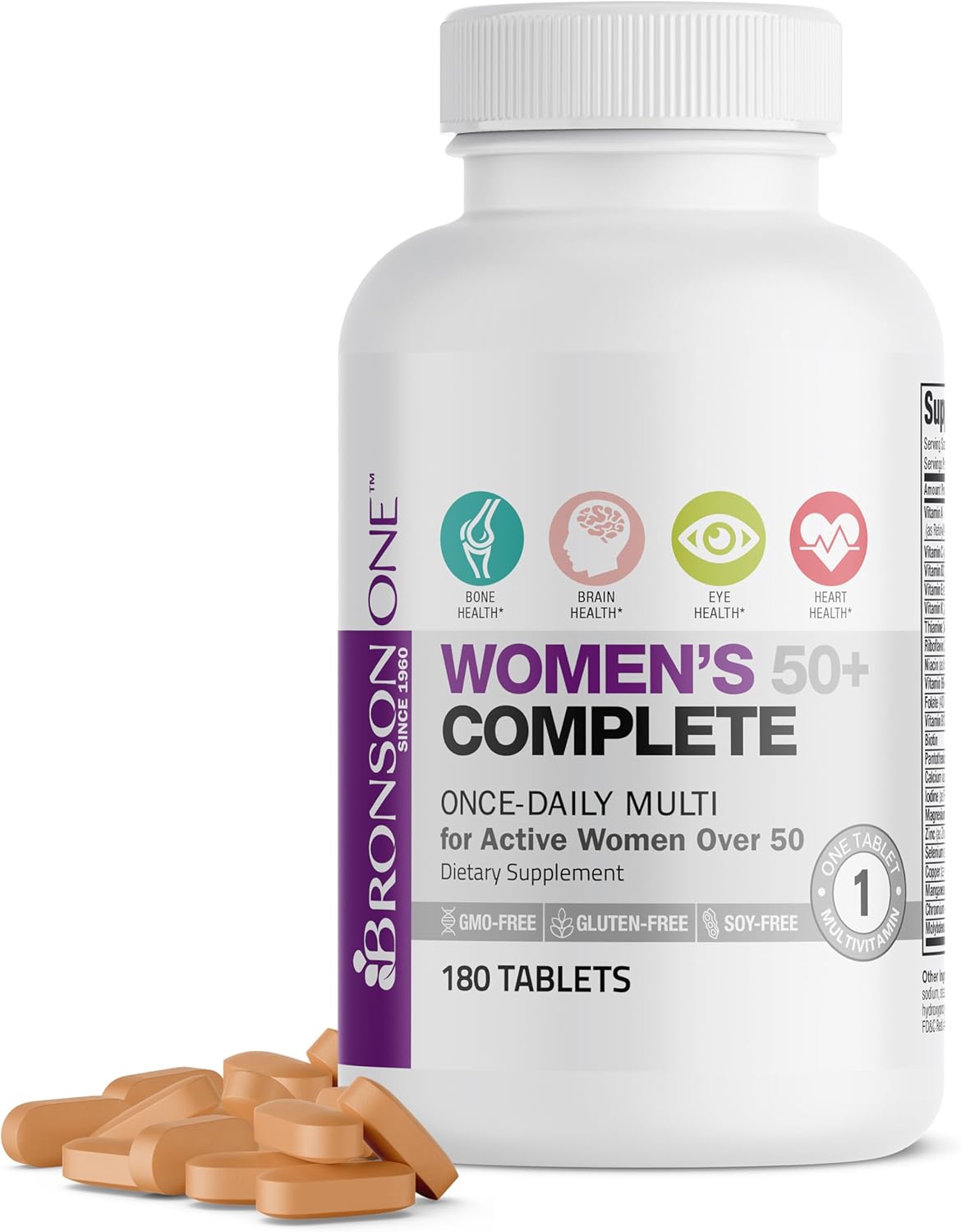 Bronson ONE Daily Women's 50+ Multivitamin with 180 Tablets for Complete Nutrition