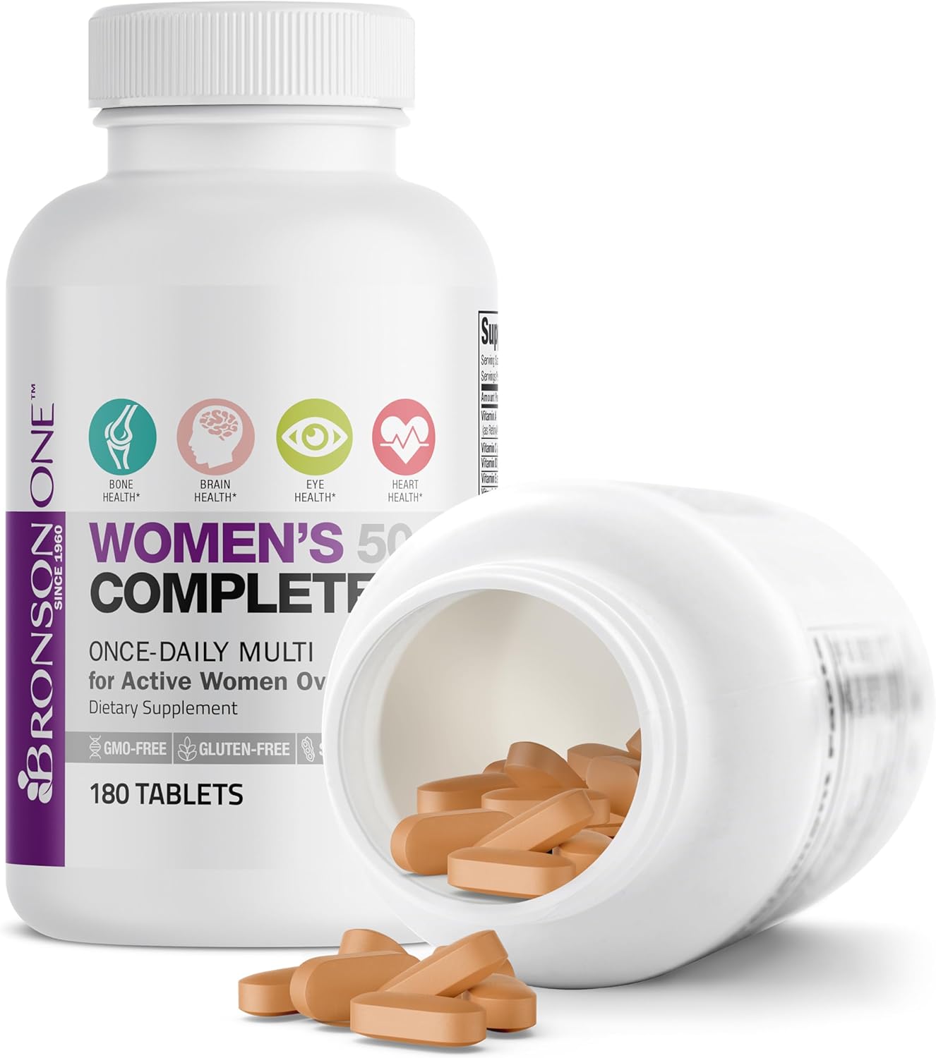 Bronson ONE Daily Women's 50+ Multivitamin with 180 Tablets for Complete Nutrition