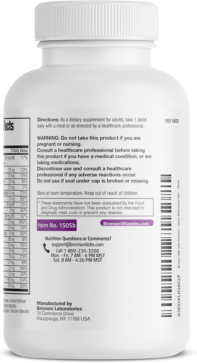 Bronson ONE Daily Women's 50+ Multivitamin with 180 Tablets for Complete Nutrition