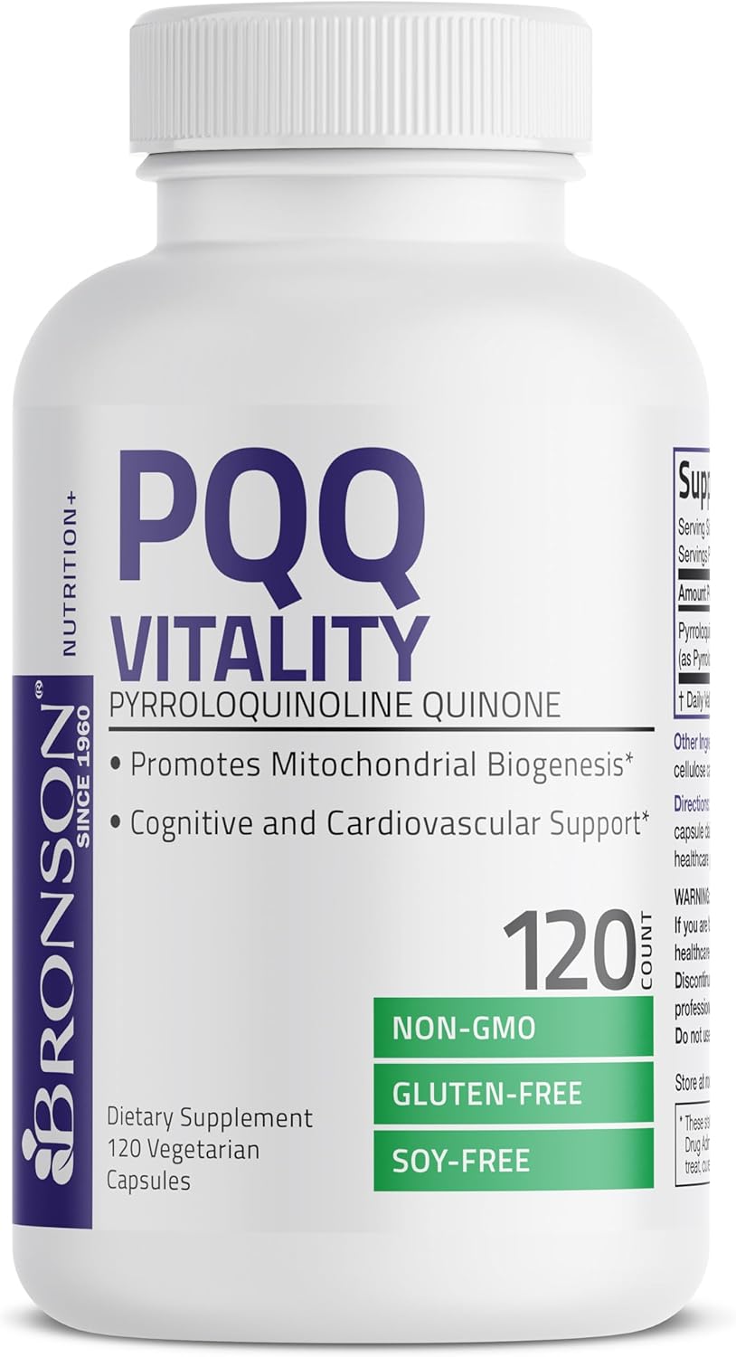 Bronson PQQ Vitality Supplement 20mg - Promotes Mitochondrial Biogenesis - Non-GMO, 120 Vegetarian Capsules