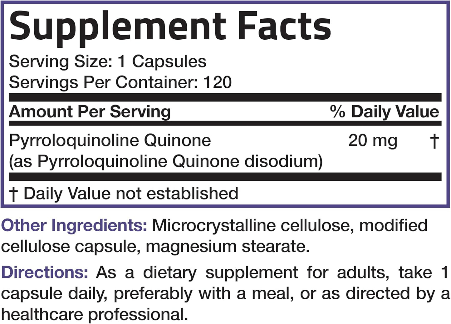 Bronson PQQ Vitality Supplement 20mg - Promotes Mitochondrial Biogenesis - Non-GMO, 120 Vegetarian Capsules
