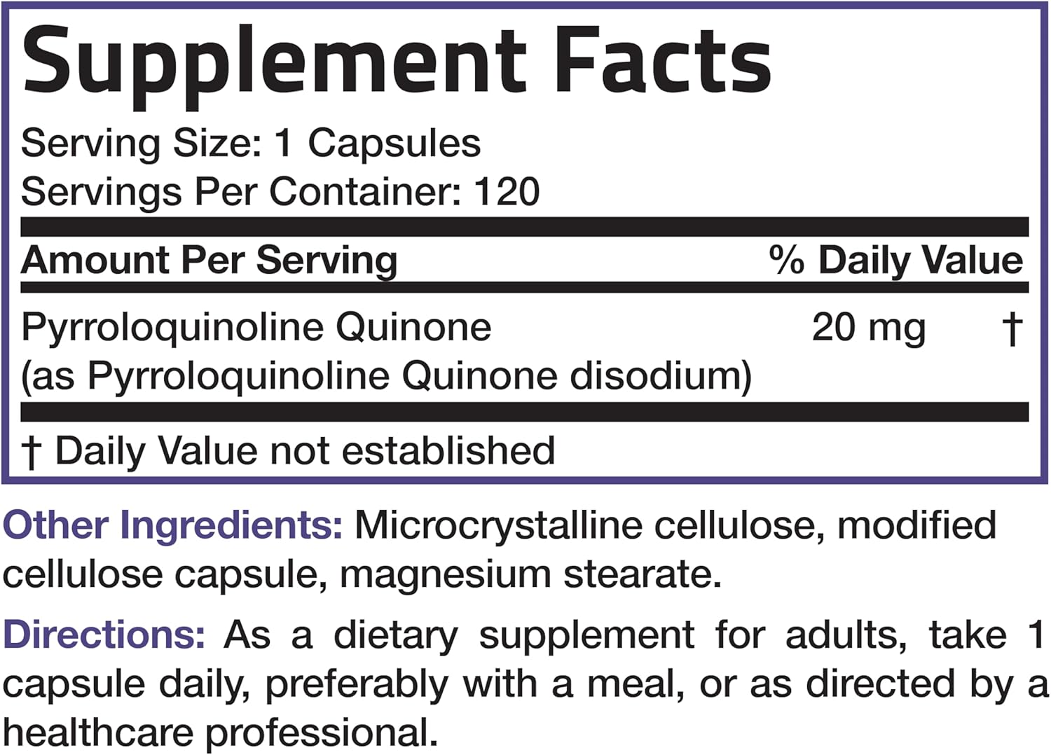 Bronson PQQ Vitality Supplement 20mg - Promotes Mitochondrial Biogenesis - Non-GMO, 120 Vegetarian Capsules