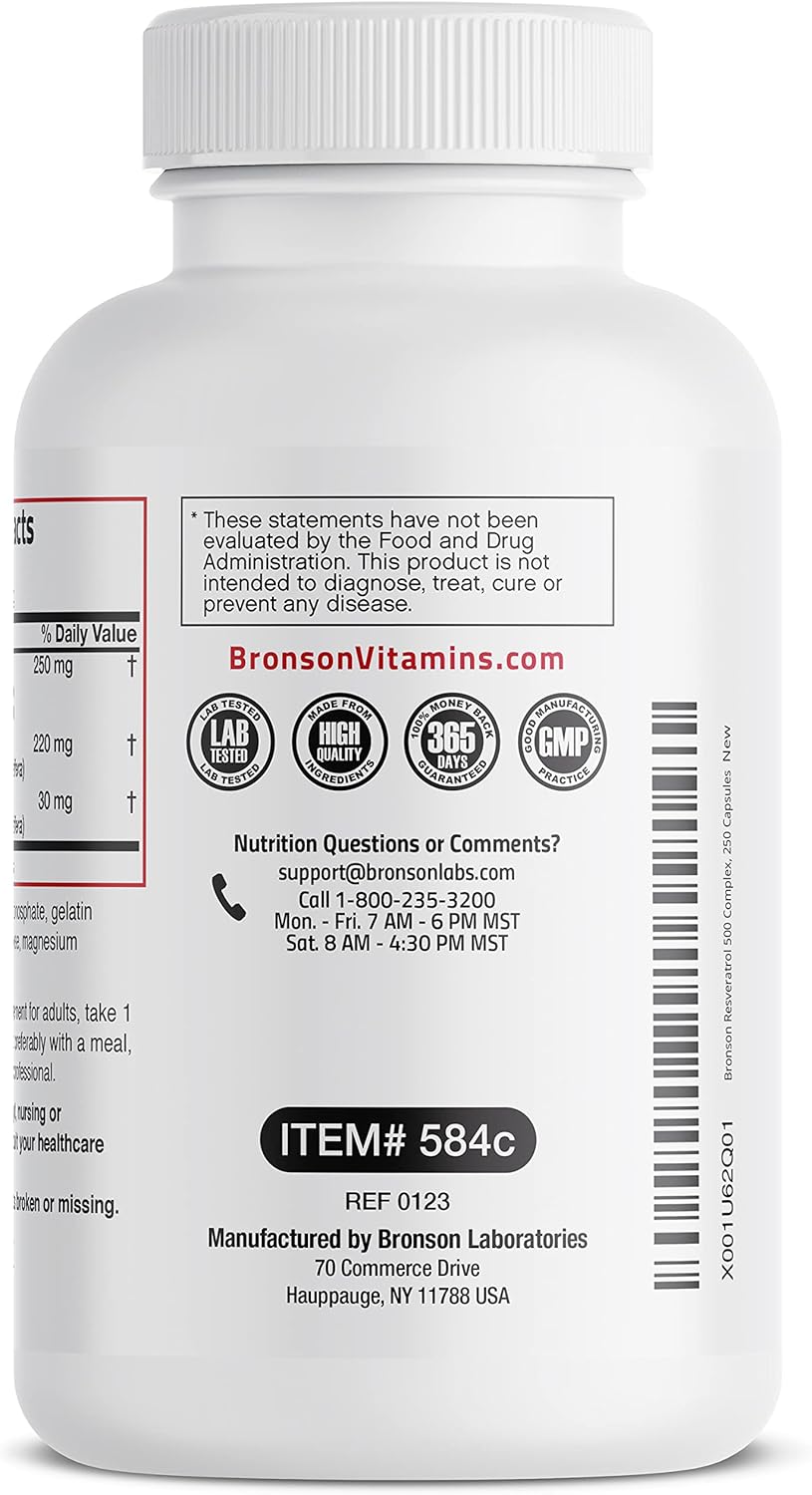 Bronson Resveratrol 500 Complex with Grape Seed & Red Wine Extract - 250 Capsules