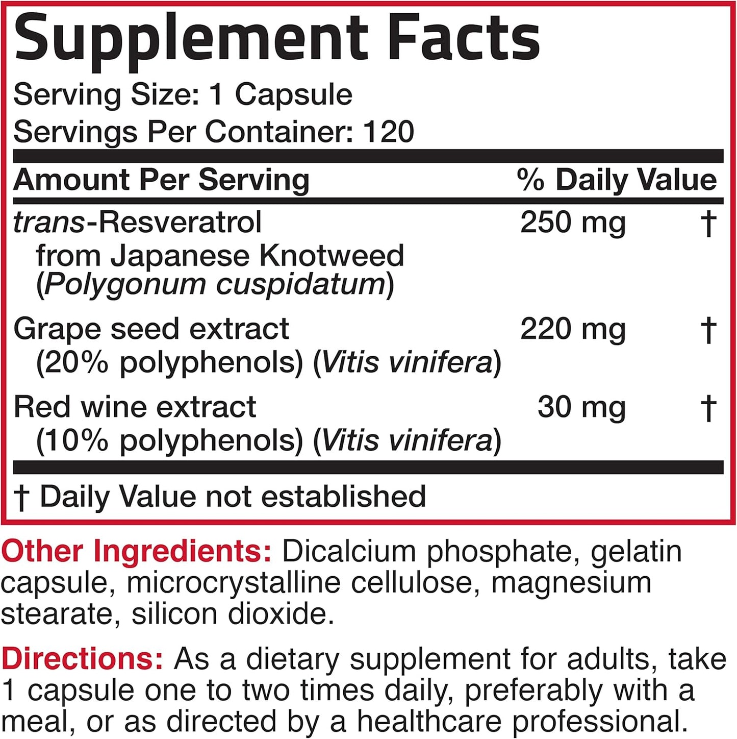 Bronson Resveratrol 500 Complex with Grape Seed & Red Wine Extract - 120 Capsules