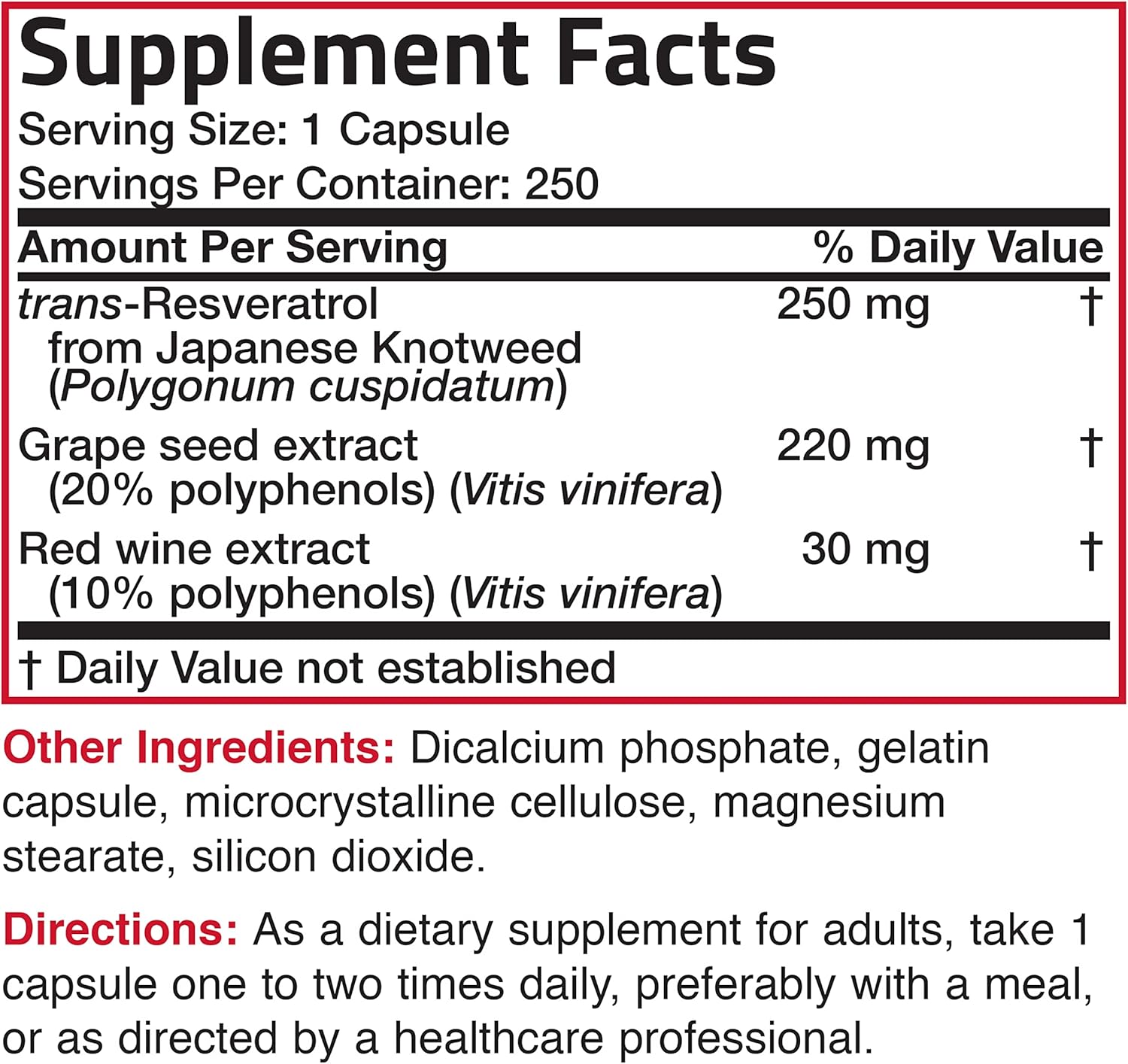 Bronson Resveratrol 500 Complex with Grape Seed & Red Wine Extract - 250 Capsules