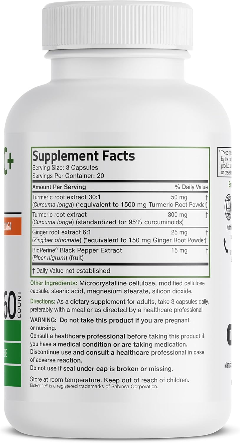 Bronson Turmeric & Ginger Extra Strength Capsules with BioPerine - Joint Health & Digestion Support, Non-GMO, 60 Vegetarian Capsules