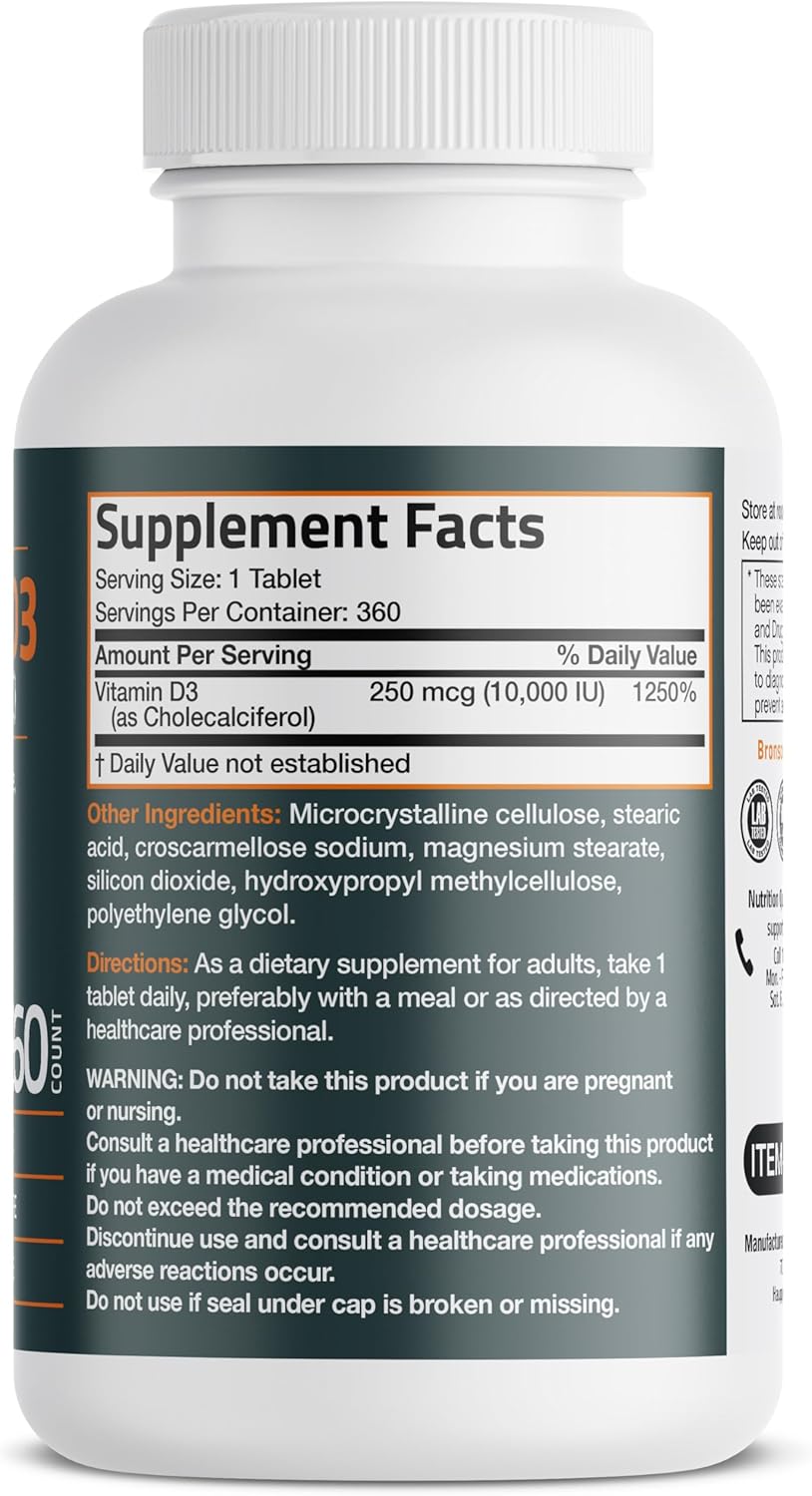 Bronson Vitamin D3 10,000iu (250mcg) 1 Year Supply Tablets for Muscle and Immune Health