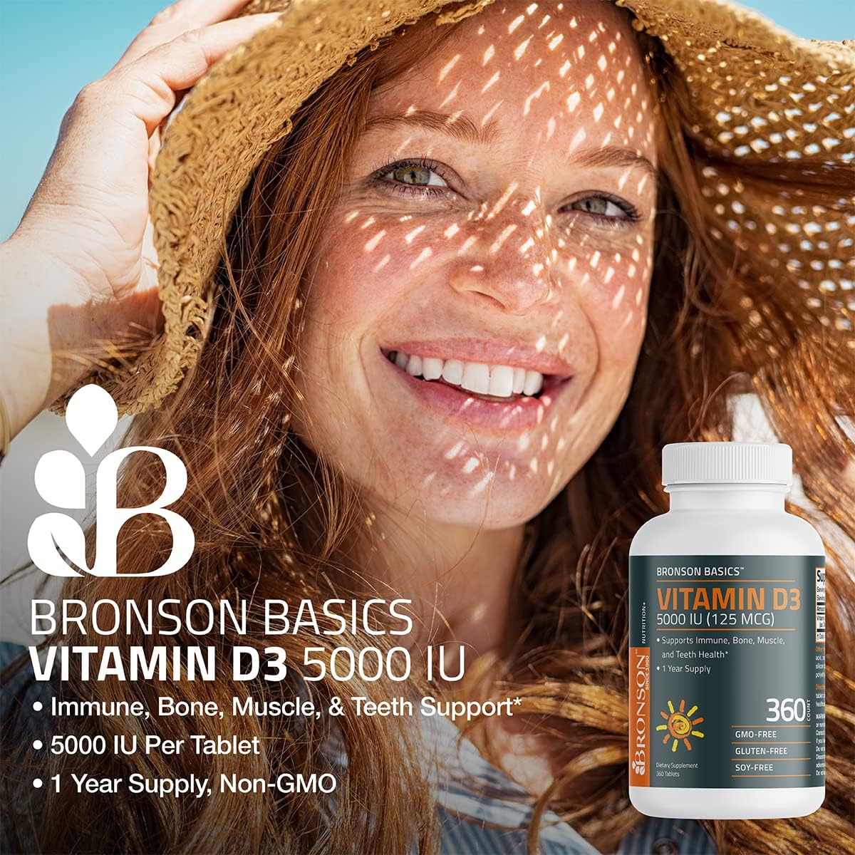 Bronson Vitamin D3 5000iu (125mcg) 1 Year Supply - Muscle & Immune Support, Non-GMO, 360 Tablets