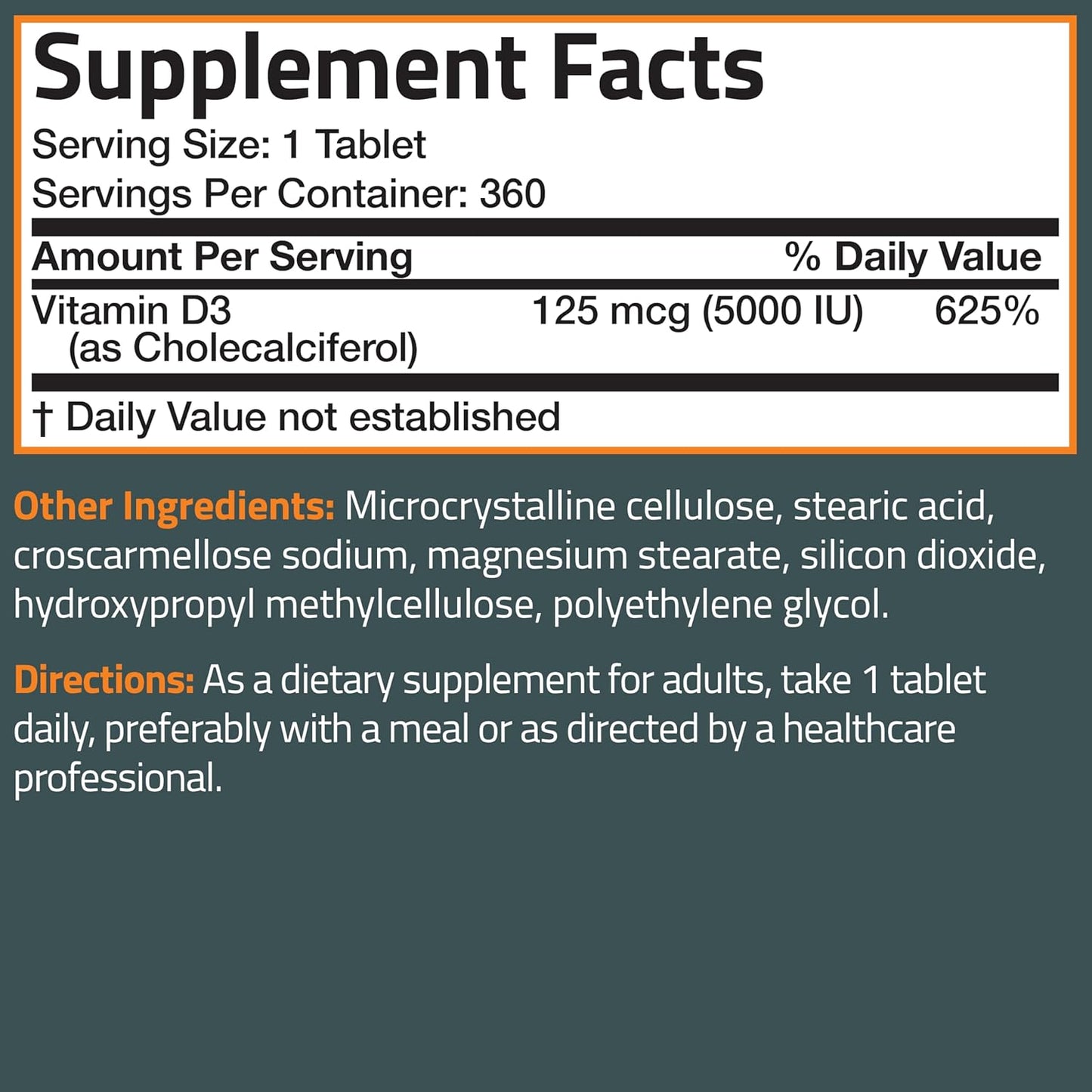 Bronson Vitamin D3 5000iu (125mcg) 1 Year Supply - Muscle & Immune Support, Non-GMO, 360 Tablets