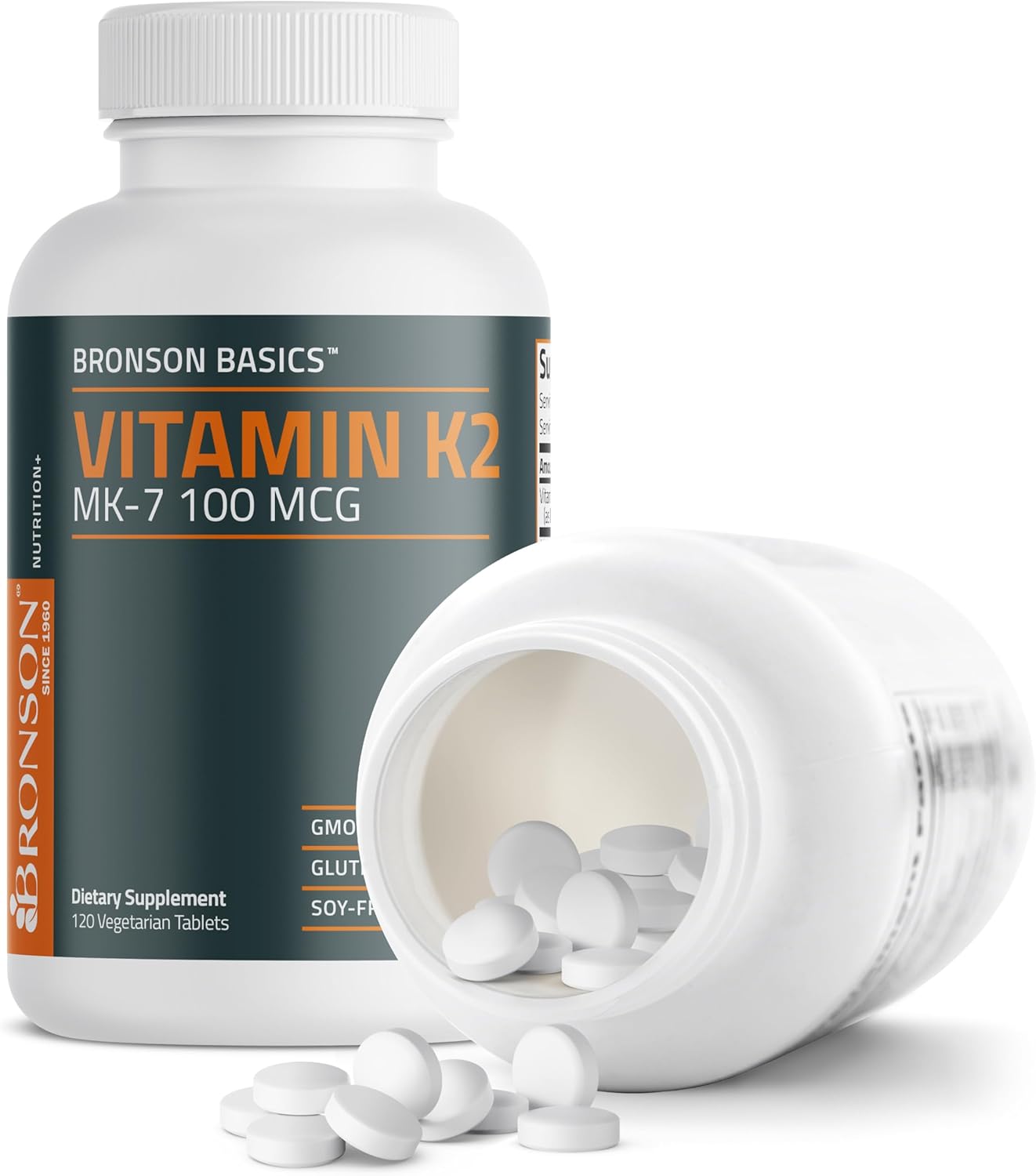 Bronson Vitamin K2 MK-7 100 MCG Tablets for Bone Support, Non-GMO Formula - 120 Count
