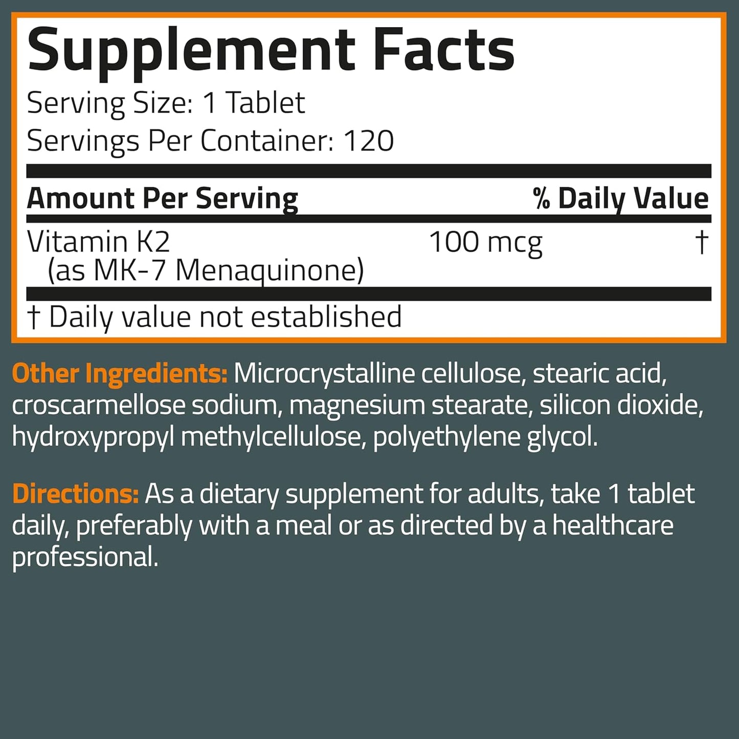 Bronson Vitamin K2 MK-7 100 MCG Tablets for Bone Support, Non-GMO Formula - 120 Count