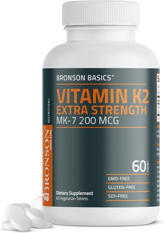 Bronson Vitamin K2 MK-7 200mcg Extra Strength Vegetarian Tablets - 60 Count