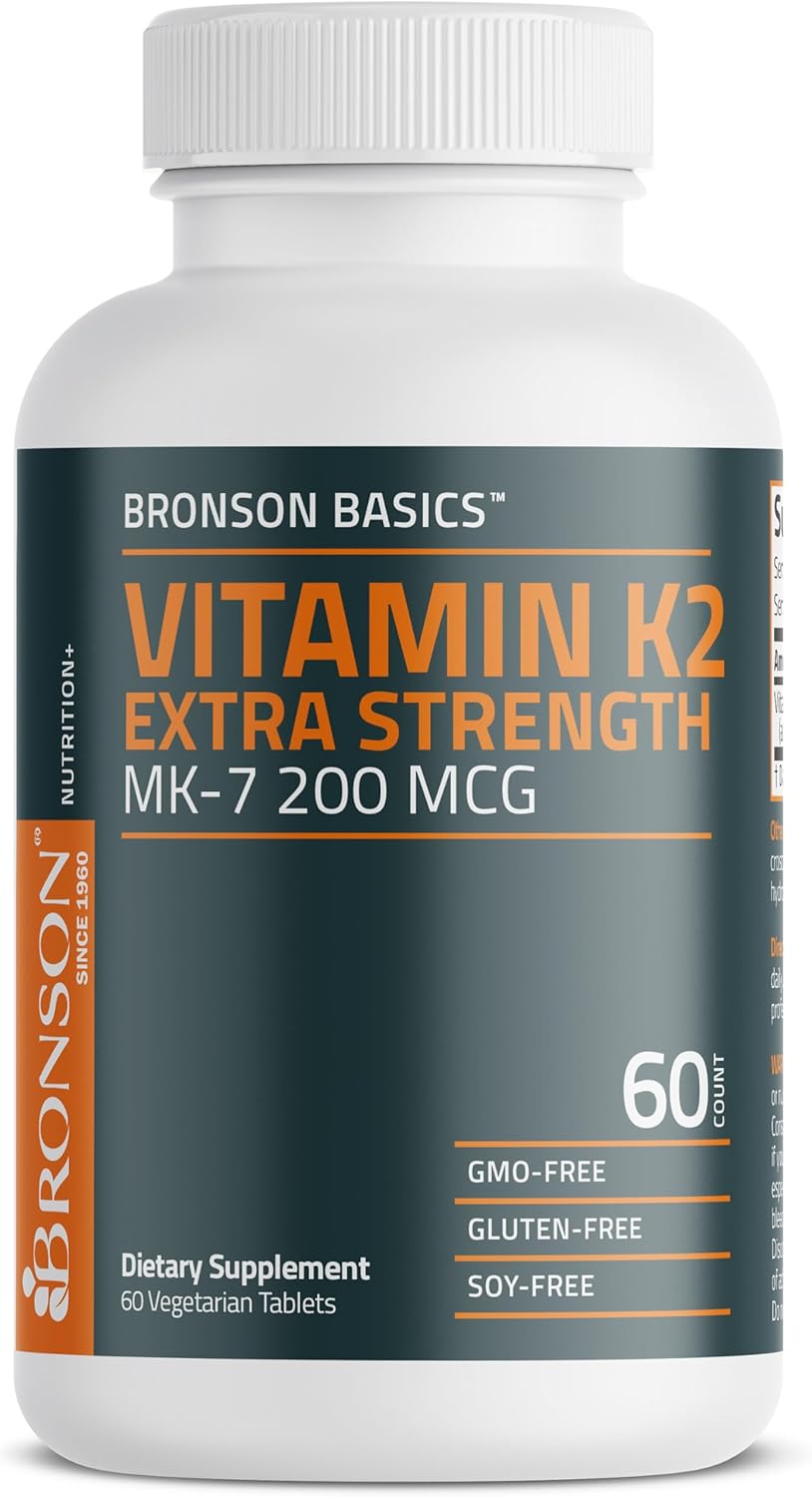 Bronson Vitamin K2 MK-7 200mcg Extra Strength Vegetarian Tablets - 60 Count