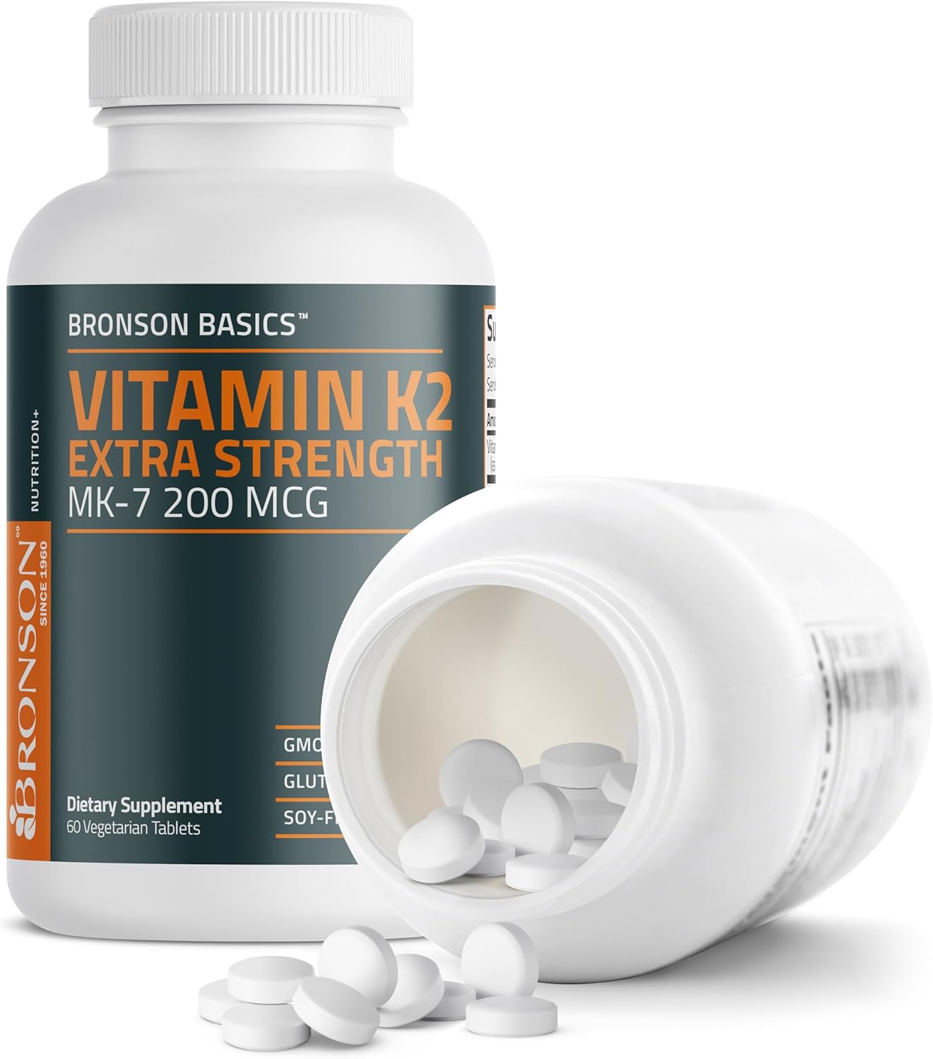 Bronson Vitamin K2 MK-7 200mcg Extra Strength Vegetarian Tablets - 60 Count
