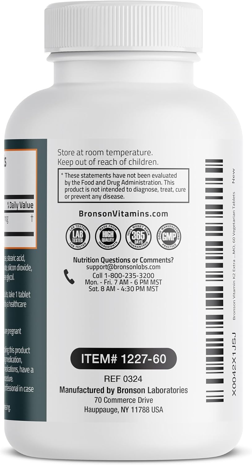 Bronson Vitamin K2 MK-7 200mcg Extra Strength Vegetarian Tablets - 60 Count
