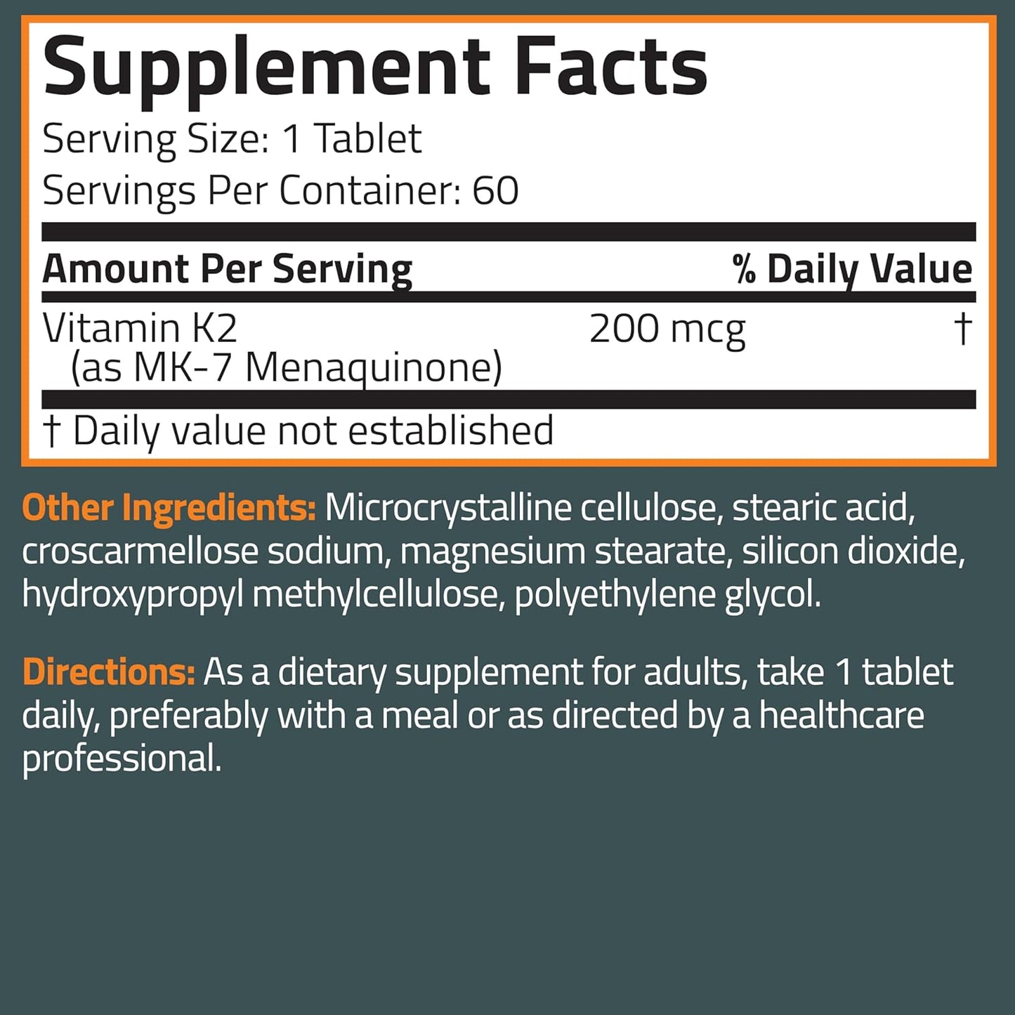 Bronson Vitamin K2 MK-7 200mcg Extra Strength Vegetarian Tablets - 60 Count