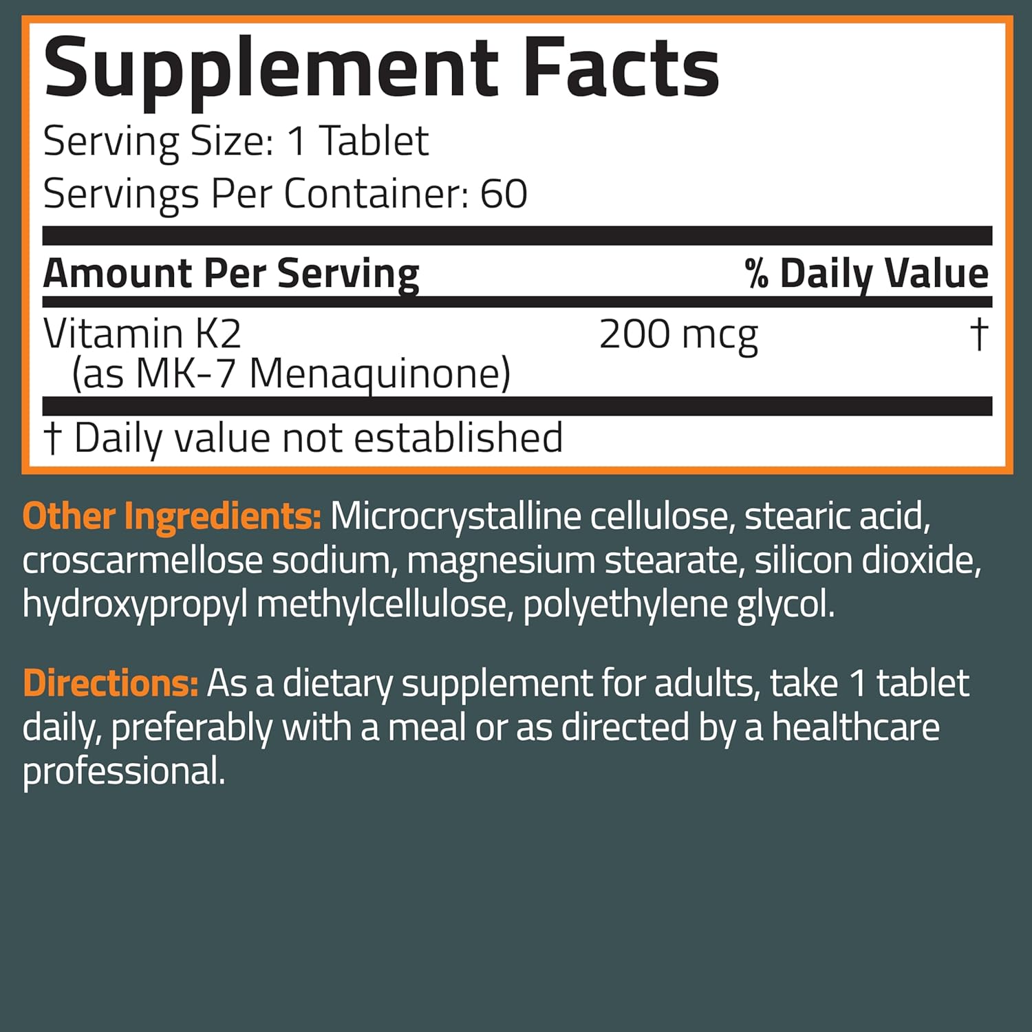 Bronson Vitamin K2 MK-7 200mcg Extra Strength Vegetarian Tablets - 60 Count