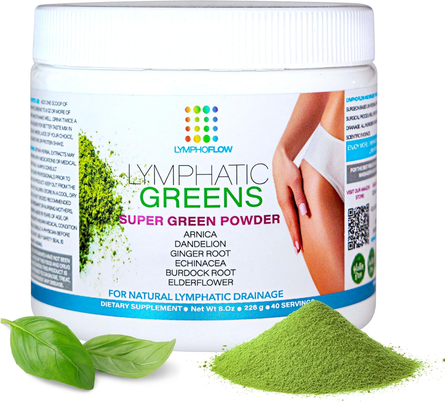 Bruizex Lymphatic Greens: Vegan Superfood Powder for Post-Surgery Recovery & Detox, 8 OZ