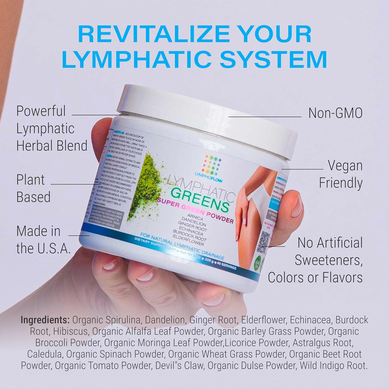 Bruizex Lymphatic Greens: Vegan Superfood Powder for Post-Surgery Recovery & Detox, 8 OZ