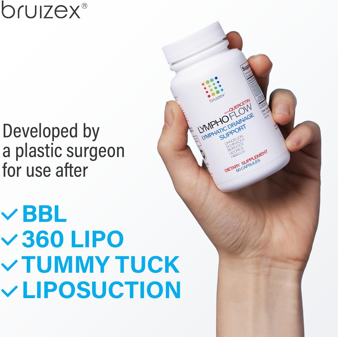 Bruizex Lympho Flow Capsules for Lymphatic System Health & Post-Surgery Recovery, Quercetin Supplement for Liposuction & Tummy Tuck, 60 Count