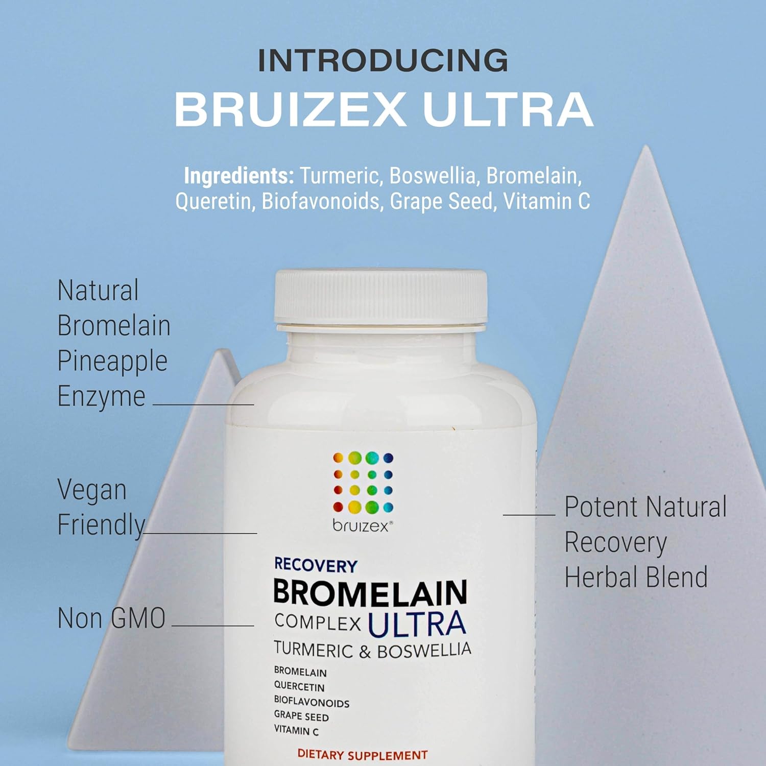 Bruizex Ultra Bromelain and Quercetin Supplement for Bruising Relief - 120 Capsules with Turmeric and Boswellia for Swelling and Trauma Recovery