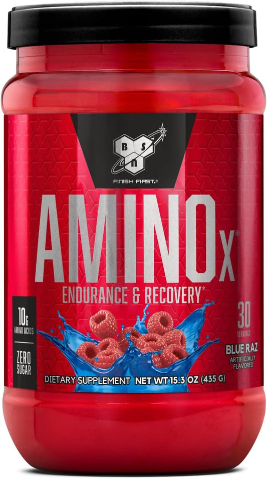 BSN Amino X Blue Raz Powder: Muscle Recovery & Endurance, BCAAs, Intra Workout, Keto Friendly - 30 Servings